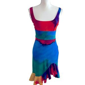 Paco Rabanne Asymmetrical Colorful Mini Dress Size 38 US 6